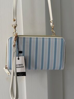 NWT Julia Buxton Nautical Stripe Ultimate Organizer Crossbody Wallet